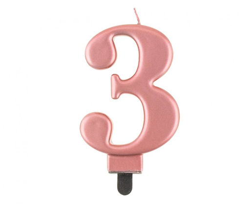 Picture of BIRTHDAY CANDLE ROSE GOLD NUMBER 3 - 8CM